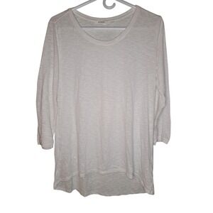 Athleta Shirt W Med White 3/4 Short Sleeve Scoop Neck Slub Knit Top Basic Classy